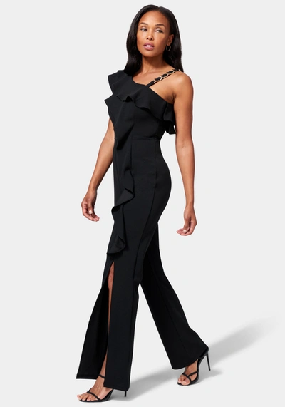 Bebe Knit Crepe Cascade Wide Leg Jumpsuit In Black
