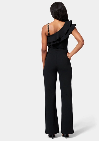 Bebe Knit Crepe Cascade Wide Leg Jumpsuit In Black