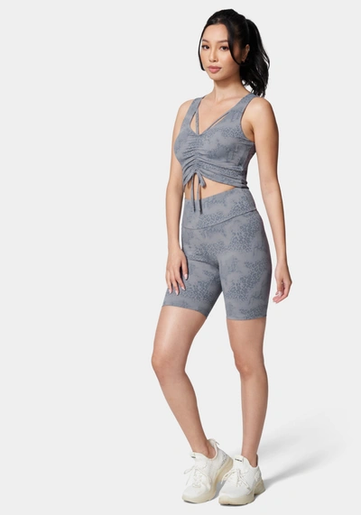 Bebe Logo Foiled Print Knit Biker Short In Steel Blue Animal Print