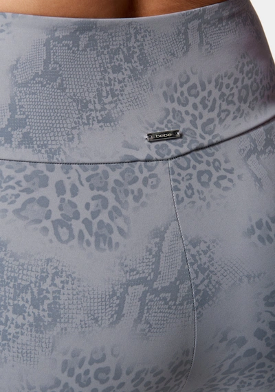 Bebe Logo Foiled Print Knit Biker Short In Steel Blue Animal Print