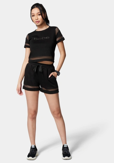 Shop Bebe Logo Mesh Inserts Scuba Shorts In Black