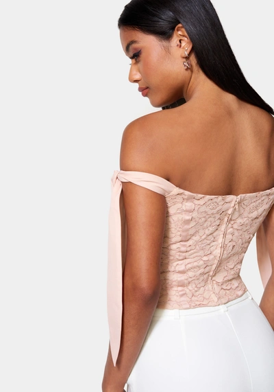 Shop Bebe Corded Lace Bustier With Chiffon Tie In Soft Rose
