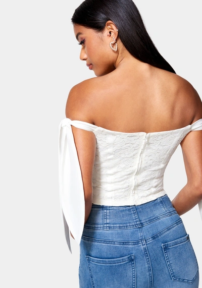 Bebe Corded Lace Bustier With Chiffon Tie In White Alyssum