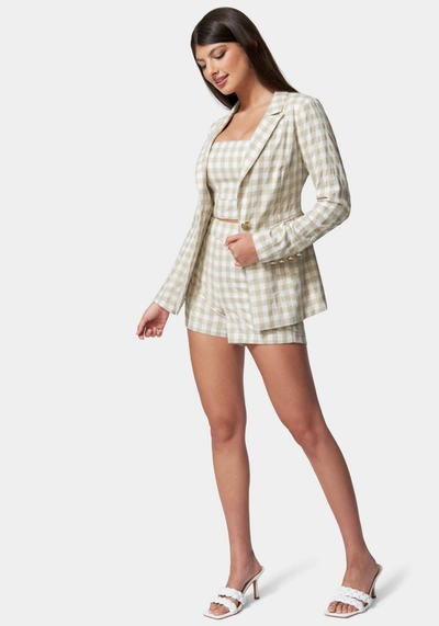 Shop Bebe Gingham One Button Tailored Jacket In White Alyssum,frappe