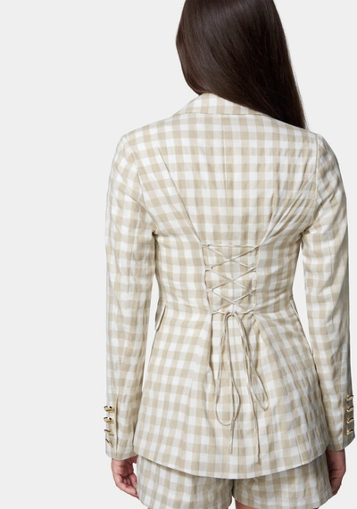 Shop Bebe Gingham One Button Tailored Jacket In White Alyssum,frappe