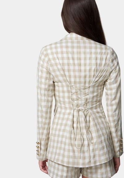 Bebe Gingham One Button Tailored Jacket In White Alyssum,frappe