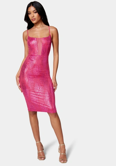 Shop Bebe Vegan Leather Caged Mini Dress In Fuchsia