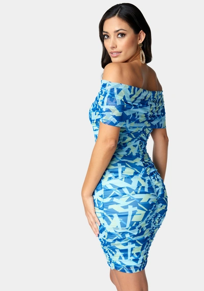 Bebe Mesh Off Shoulder Mini Dress In Multi