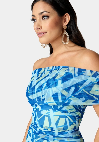 Bebe Mesh Off Shoulder Mini Dress In Multi