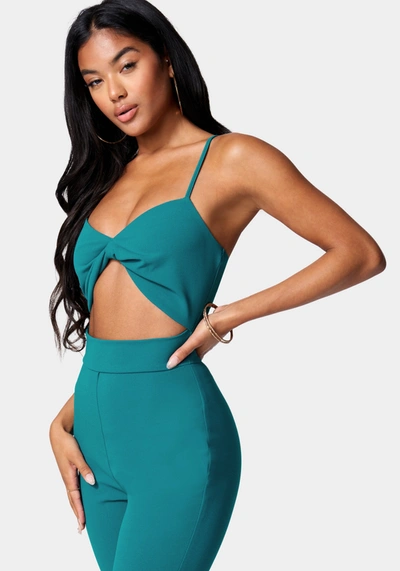 Bebe Twist Front Wide Leg Jumpsuit In Harbor Blue