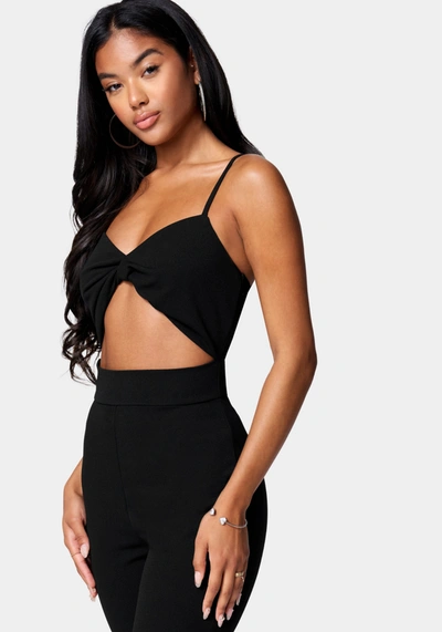 Bebe Twist Front Wide Leg Jumpsuit In Jet Black