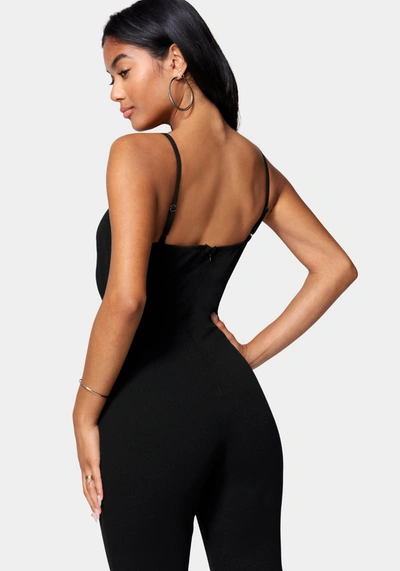 Bebe Twist Front Wide Leg Jumpsuit In Jet Black