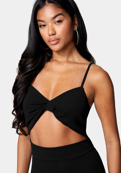Bebe Twist Front Wide Leg Jumpsuit In Jet Black