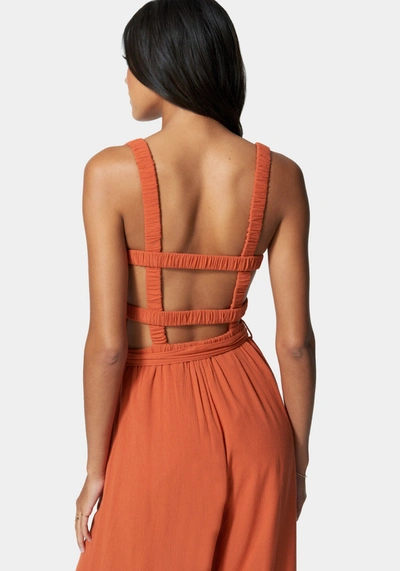 Shop Bebe Caged Back Culotte Jumpsuit In Hawaiian Sunset