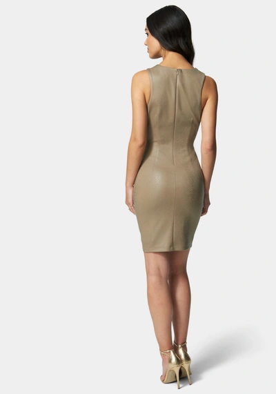 Shop Bebe Vegan Leather Cutout Bodycon Dress In Taupe