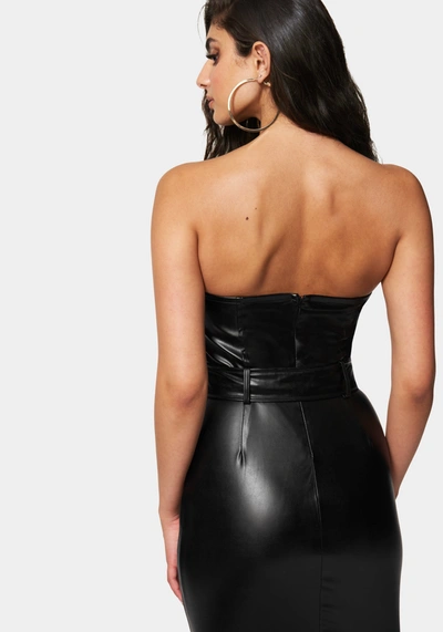 Shop Bebe Vegan Leather Sweetheart Neck Mini Dress In Jet Black