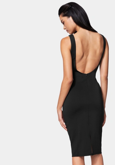 Bebe Low Back Midi Dress In Jet Black