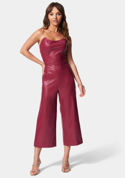 Shop Bebe Vegan Leather Culotte Jumpsuit In Marsala