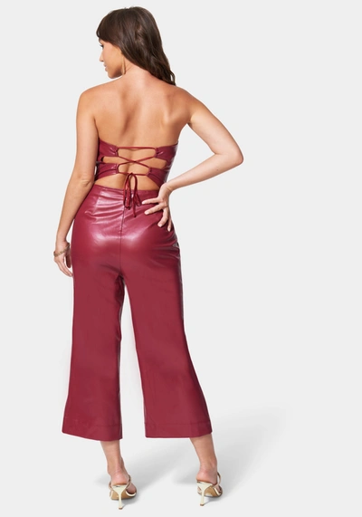 Shop Bebe Vegan Leather Culotte Jumpsuit In Marsala