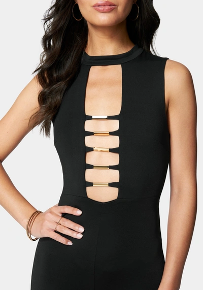 Bebe Caged Biker Short Romper In Jet Black