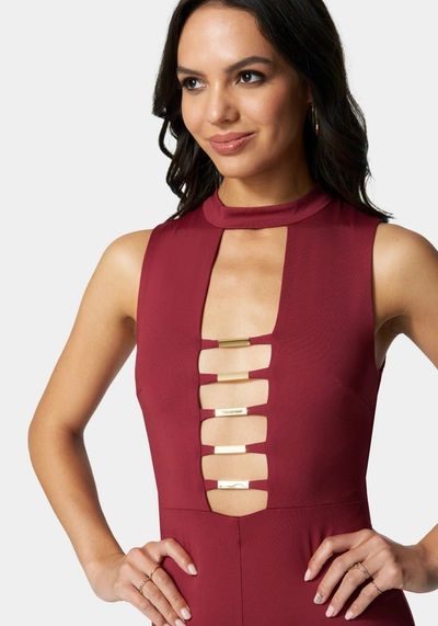 Bebe Caged Biker Short Romper In Marsala