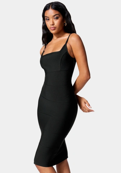 Bebe Luxe Bandage Square Neck Midi Dress In Black
