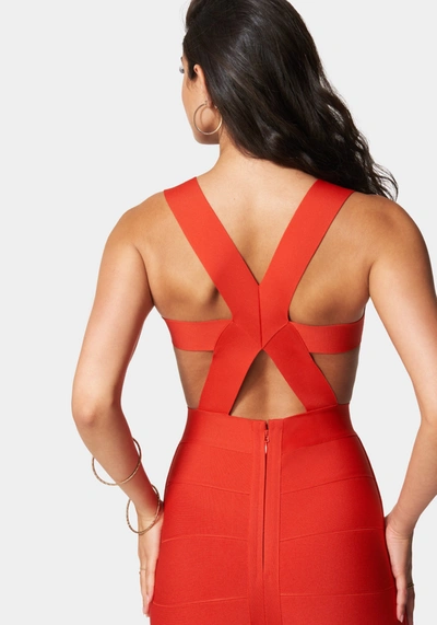 Shop Bebe Luxe Bandage X-back Dress In Red