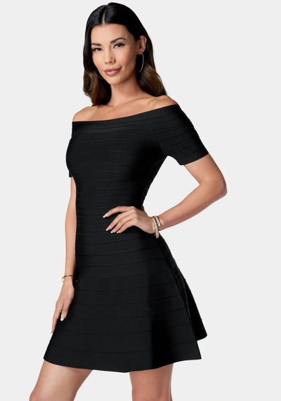 Shop Bebe Luxe Bandage Off The Shoulder Dress In Black