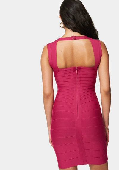 Bebe Luxe Bandage Halter Criss Cross Dress In Hot Pink