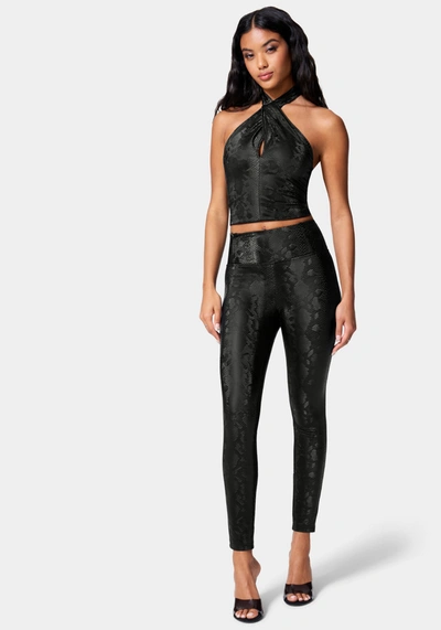 Bebe Vegan Leather Cross Front Top In Black