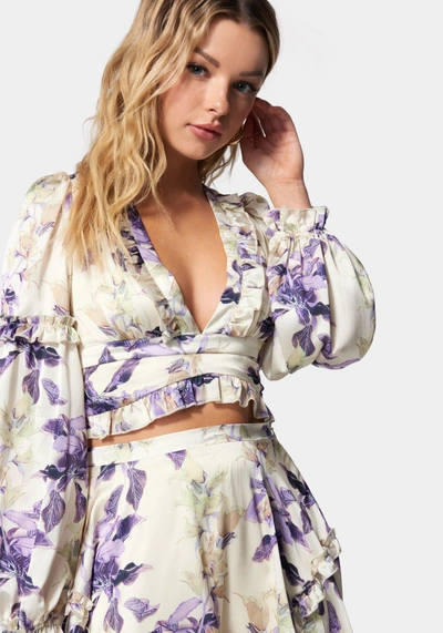 Shop Bebe Yoryu Ruffle Wrap Top In Lily Print