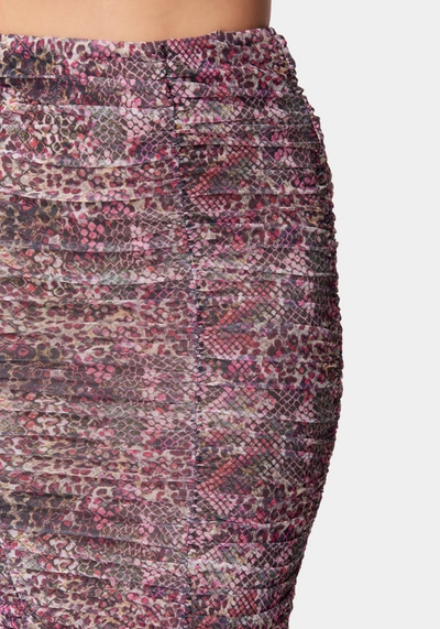 Bebe Ruched Mesh Midi Skirt In Multi Snake Print
