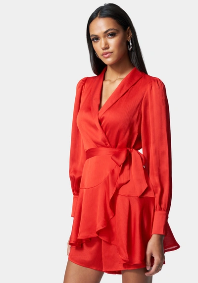 Shop Bebe Yoryu Wrap Front Romper In Poppy Red