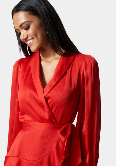 Shop Bebe Yoryu Wrap Front Romper In Poppy Red