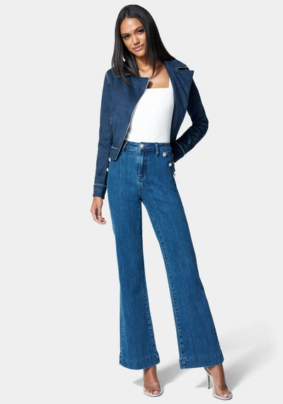 Bebe Wide Leg Button Detail Jean In Antique Indigo Wash