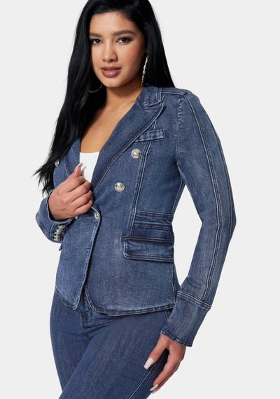 Bebe Tailored Double Breasted Denim Jacket In Antique Indigo Wash