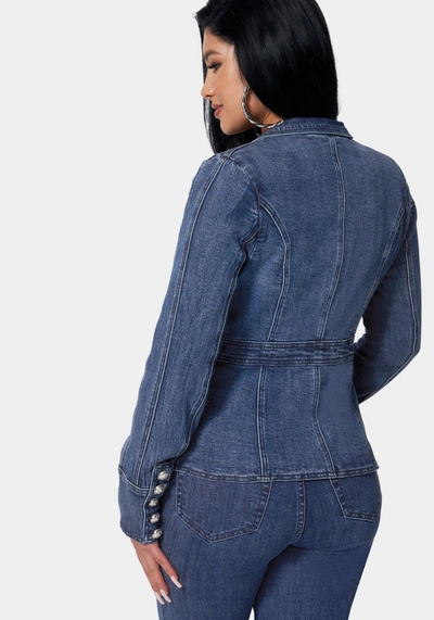 Bebe Tailored Double Breasted Denim Jacket In Antique Indigo Wash