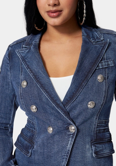 Bebe Tailored Double Breasted Denim Jacket In Antique Indigo Wash