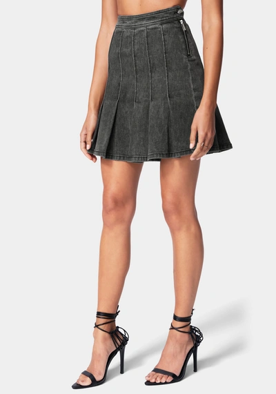Bebe Pleated Denim Skirt In Black Charcoal Wash