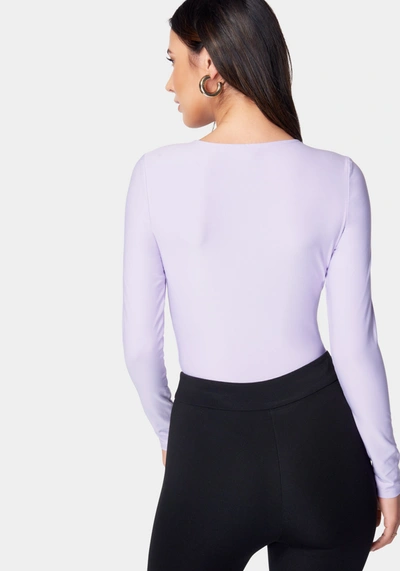 Bebe Ring Detail Long Sleeve Bodysuit In Lavender