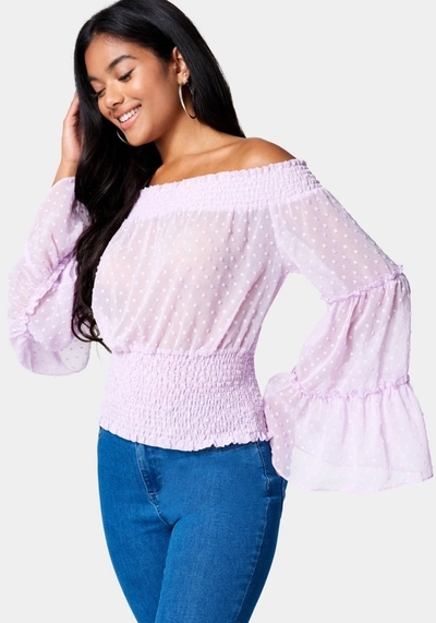 Bebe Swiss Dot Bell Sleeve Blouse In Lavender