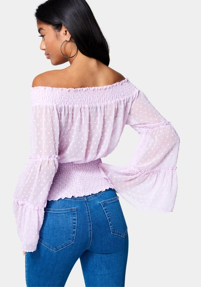Bebe Swiss Dot Bell Sleeve Blouse In Lavender