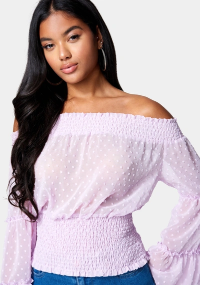 Bebe Swiss Dot Bell Sleeve Blouse In Lavender