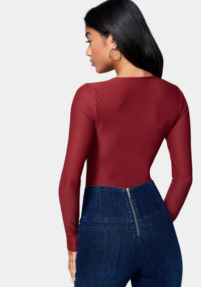 Bebe Ring Detail Long Sleeve Bodysuit In Bloodstone