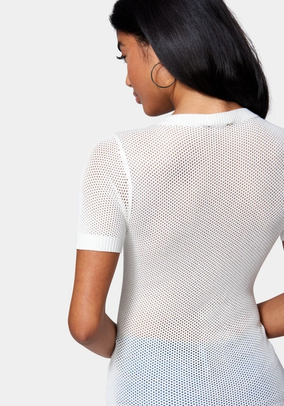 Bebe Open Knit Short Sleeve Sweater In White Alyssum