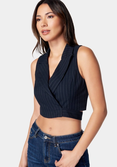 Bebe Tailored Wrap Tie Vest In Navy,white Alyssum