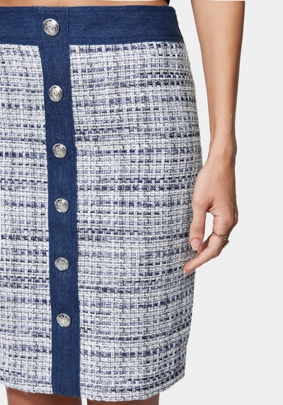 Shop Bebe Tweed & Denim Tailored Skirt In Ballad Blue,indigo Wash