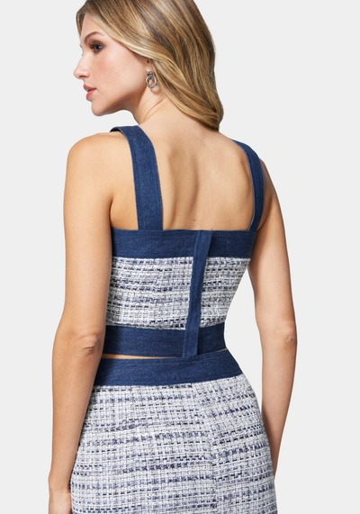 Bebe Tweed & Denim Button Front Bustier In Ballad Blue,indigo Wash