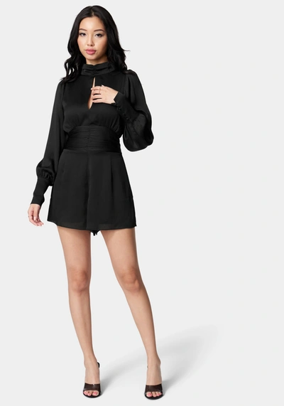 Shop Bebe Yoryu Keyhole Romper In Black