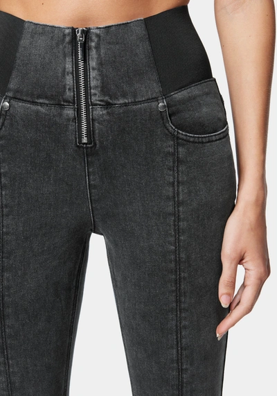 Shop Bebe Zip Front Elastic Skinny Jean In Black Charcoal Wash